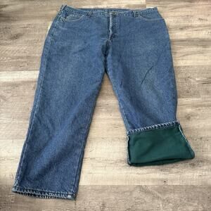 VTG LL Bean Double L Relaxed Fit Fleece Lined Jeans Mens 46x30 Blue Denim USA